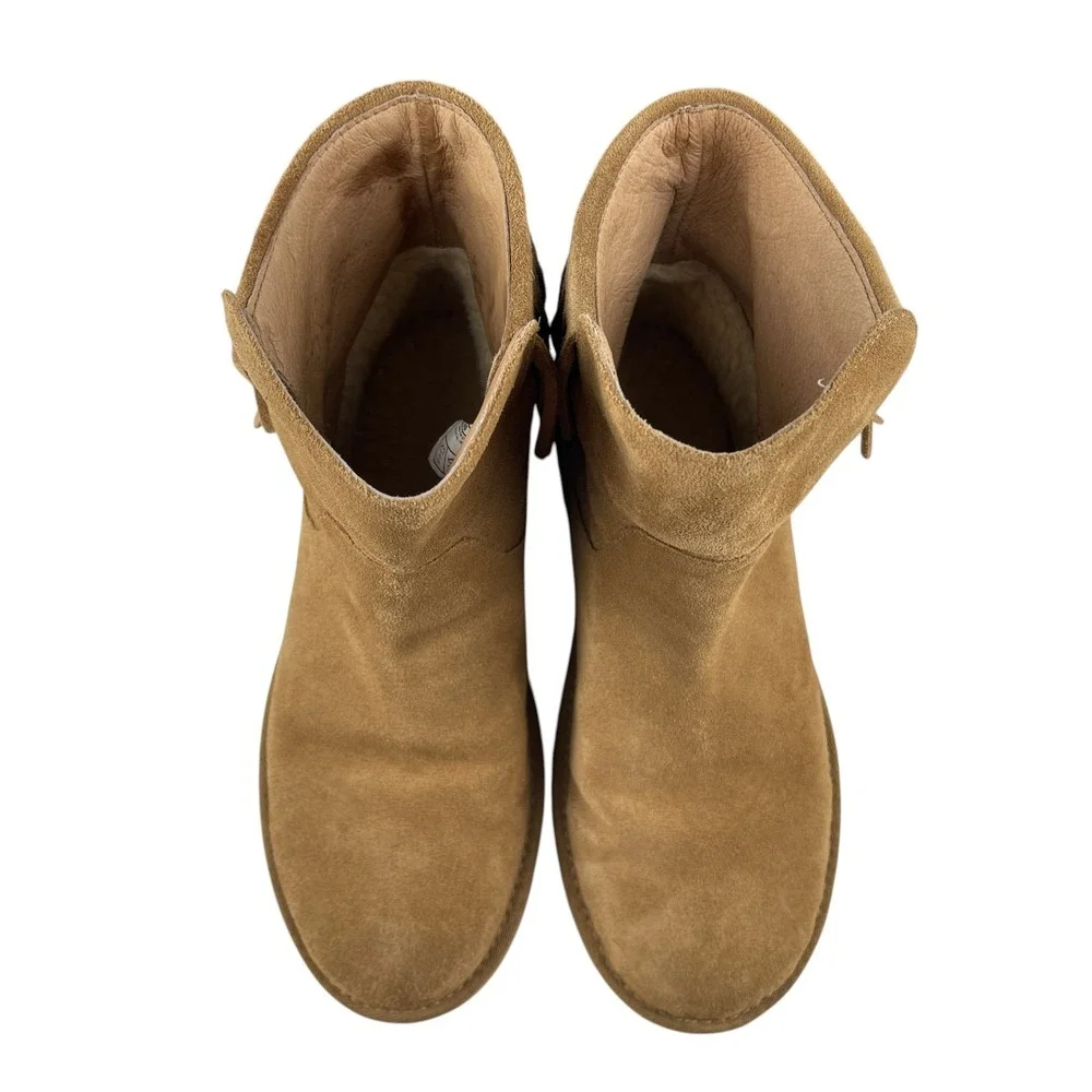 UGG Women's Cara Ankle Boots Size 8 Chestnut Suede Buckle Fringe Pull On Western